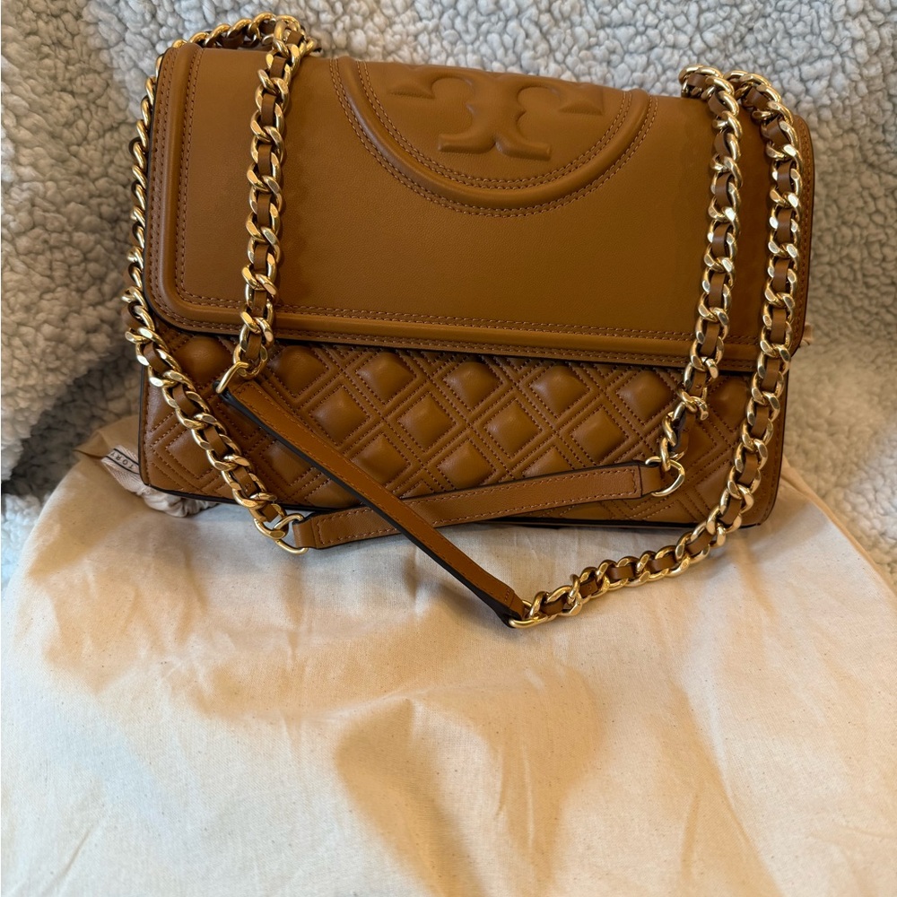 Tory Burch Quilted Brown Gold Shoulder Bag